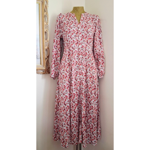 Universal Thread Pink/Wht Floral Peasant Cottagecore Maxi Dress W/Pockets Small - Picture 1 of 7